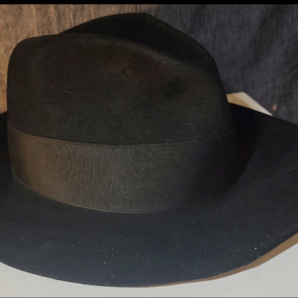 ​Vtg STETSON SOVEREIGN Fedora Black Fur Felt Hat 7 3/8 John Helmer Portland OR - Picture 4 of 6